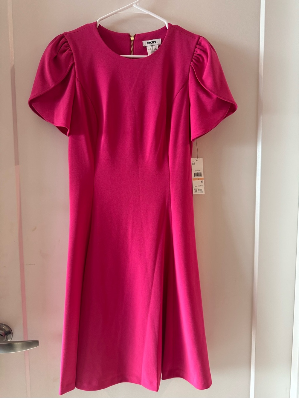DKNY Fuchsia Puff Sleeve A-Line Dress